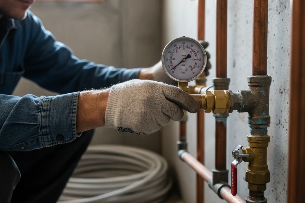 Pressure testing a repaired line during Water Line Repair in Sugar Land